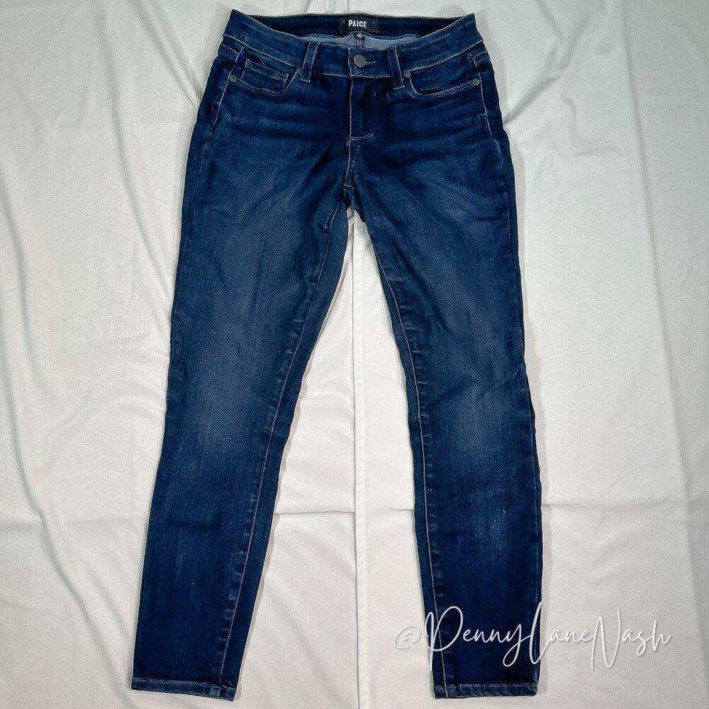 Paige Verdugo Skinny Ankle Cropped Jeans Size 26 Blue Dark Wash - Picture 2 of 12